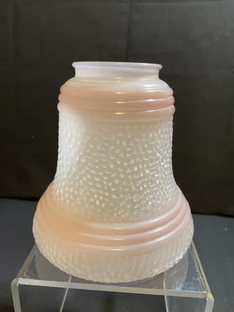 Vintage Frosted & Pebbled Glass Pink Bands Small Light Lamp Shade, 2 1/4" Fitter