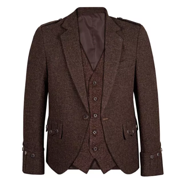 Brown Argyle Scottish Kilt Jacket + Vest - Argyle 100% Wool Jacket for MEN