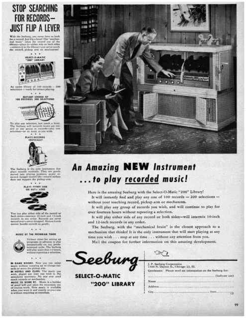 1948 Seeburg Select-O-Matic 200 Vintage Print Ad Home Jukebox Record Changer