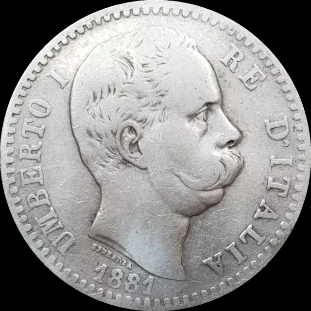 Italy 1881 2 Lire Lira Silver Coin  Umberto I