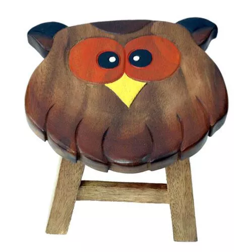 Childs Stool Owl Bird Wooden Carved Wood Table Wooden Lamp Plant Stand Kids 24cm