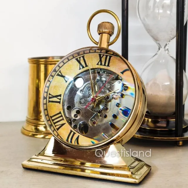 Reloj vintage mecánico de latón mesa escritorio mini reloj decorativo coleccionable