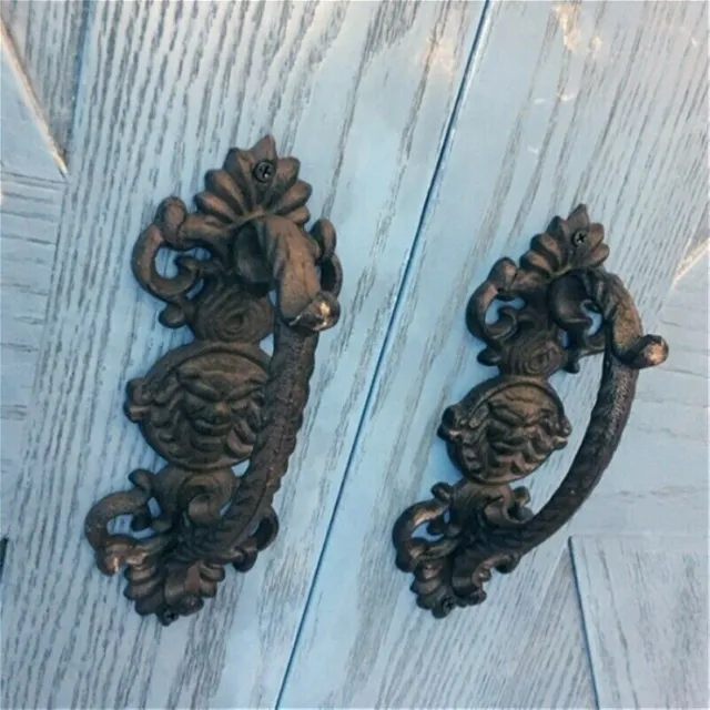 Large Cast Iron Gate Barn Shed Pull Door Handle Antique Cupboard Decor Black