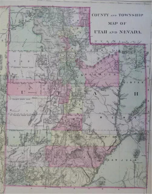 Utah & Nevada American Southwest 1881 Mitchell large hand color map 2
