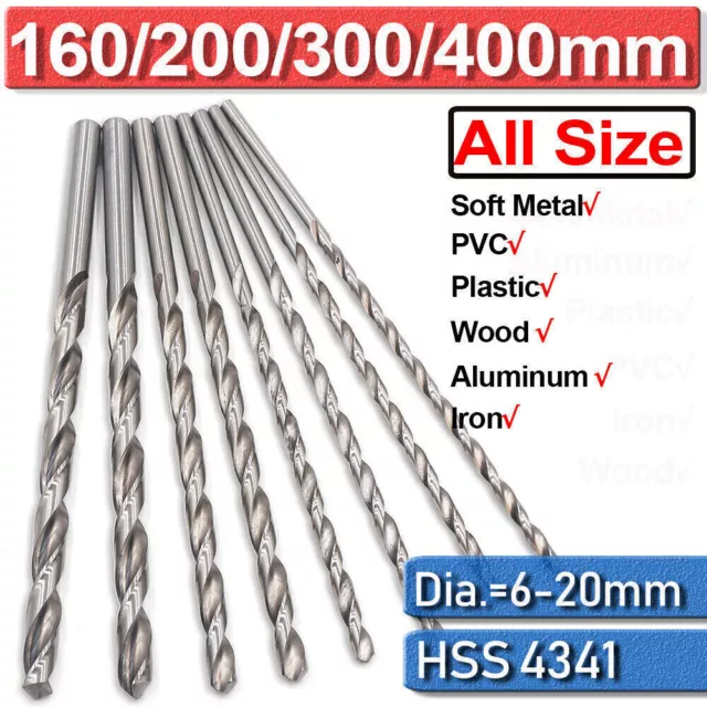 Metal Drilling 160-400mm Extra Long High Speed Steel HSS Twist Drill Bits Bit UK 2