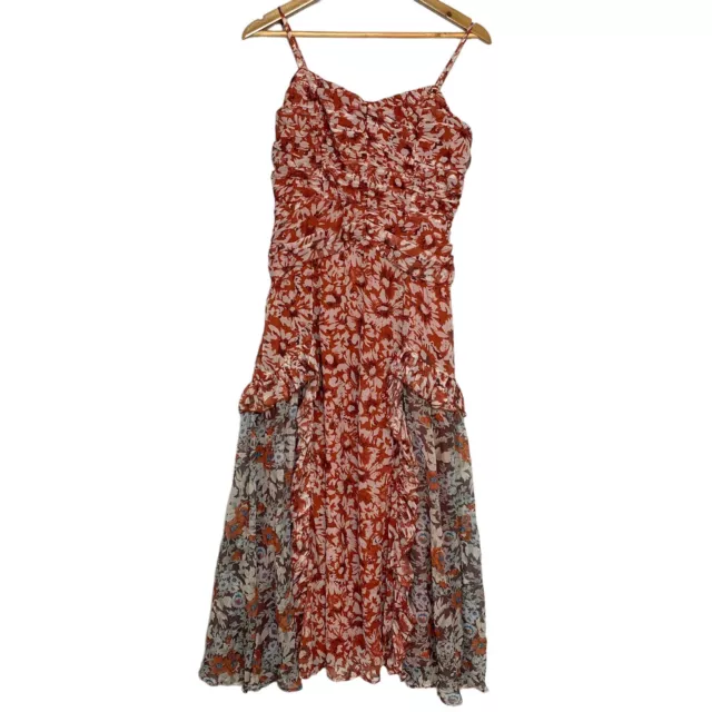 Anthropologie Let Me Be Womens Dress S Midi Floral Two Tone Ruffled Tiered Boho 3