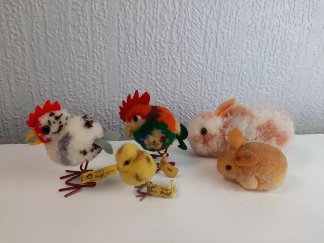 Steiff Wolltiere Huhn KF, Hahn KF 1508, Küken KF, Hase K, Hase, Konvolut