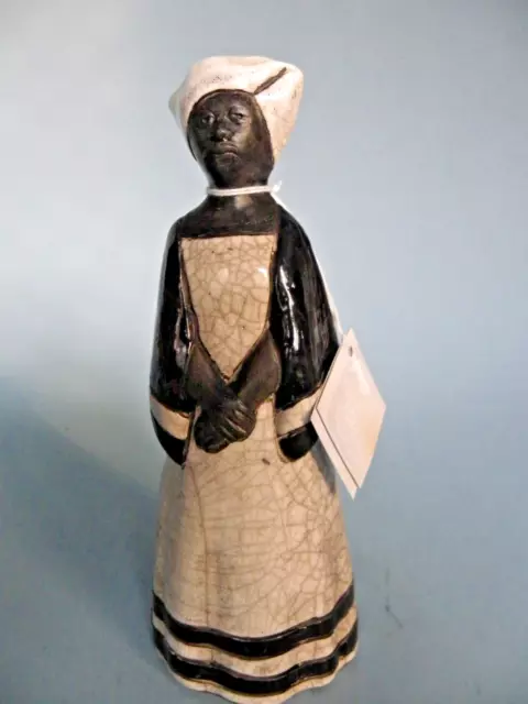 Raku Crazy Clay Studio Handmade Woman Figurine So. Africa Gerhard de Beer 9" New