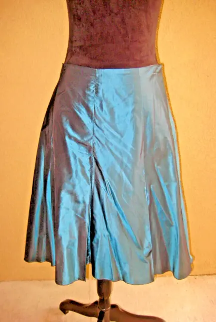 Vintage Maria Pinto teal taffeta box pleats zipper lined skirt Made in USA 10