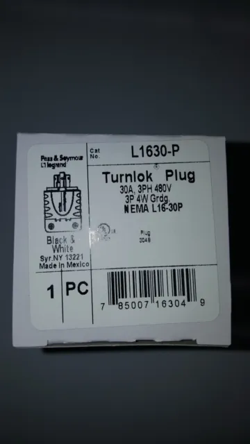 Pass and Seymour Legrand Turnlok Plug 30A 3PH 480V 3P 4W Grdg L1630-P