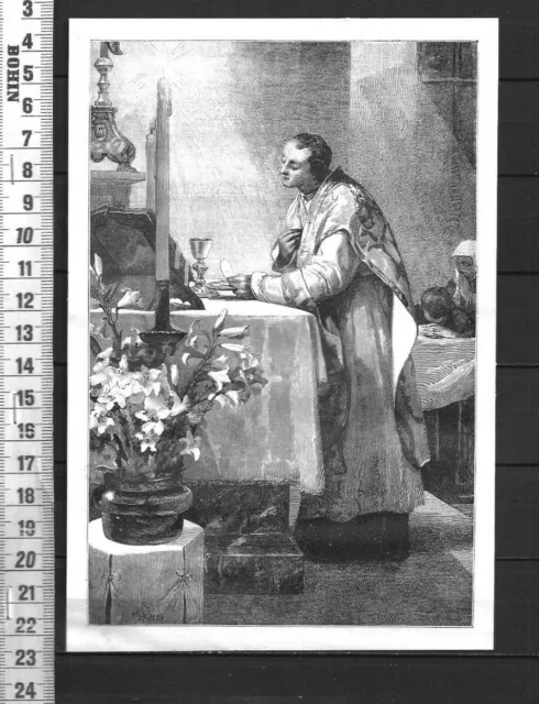 G192  / Gravure 1888 /  La Premiere Messe Du Bienheureux