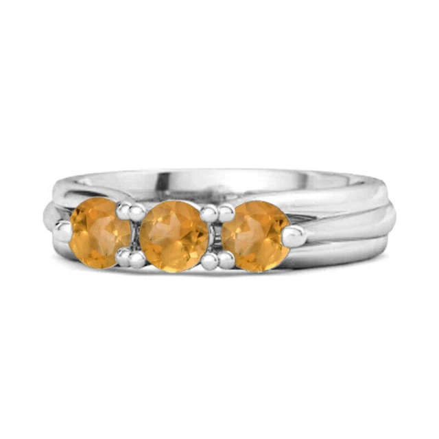 BAGUE PROMESSE RONDE 3 MM citrine naturelle trois pierres harmonie ...