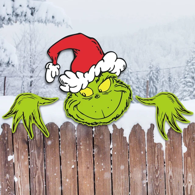3PCS Grinch Fence Peeker,Grinch Decor for Tree,Grinch Tree Topper for Whovill...