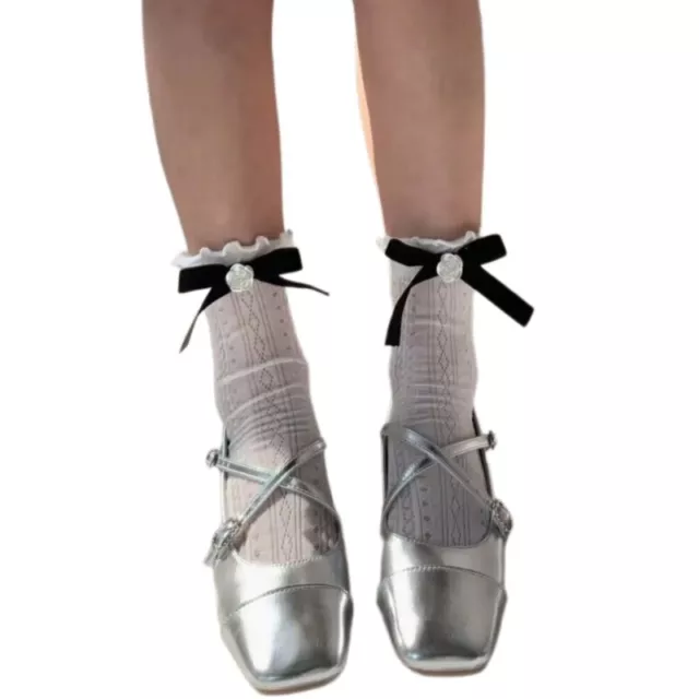 Japanese Ankle Socks Women Elegant Flower Bowknot Mesh Cotton Short Tube Socks