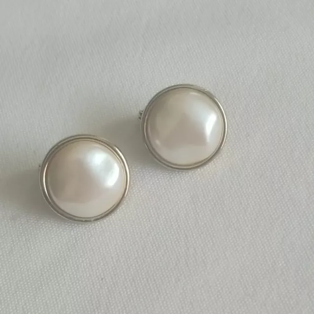 Vintage Signed Monet Gold Tone Faux Baroque Pearl Stud Earrings. Costume Jewelry