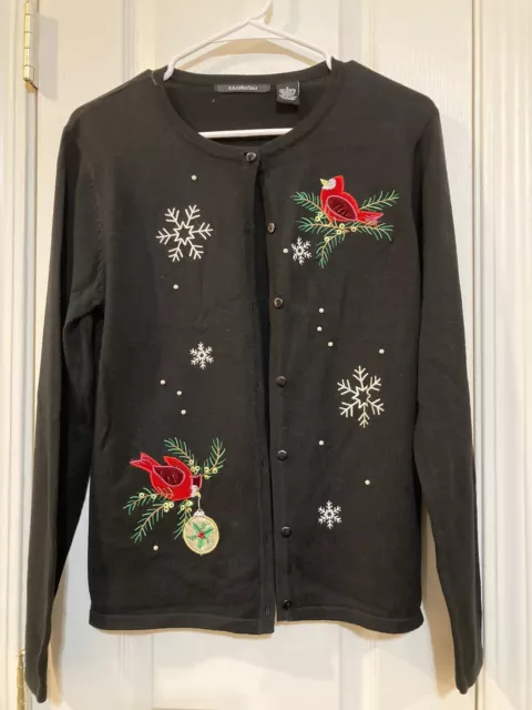 K.b. Collections Christmas Sweater Cardinal Birds Cardigan Buttons Party