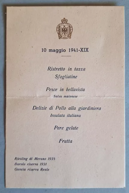 10 maggio 1941 - Menu pranzo a Corte - Rudolph Hess - SAVOIA