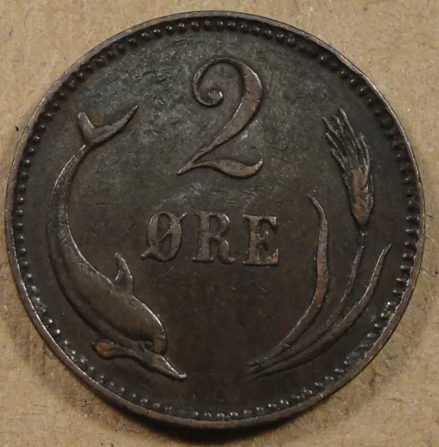 Denmark 1891 2 Ore Nice Circulated Grade Coin as Pictured