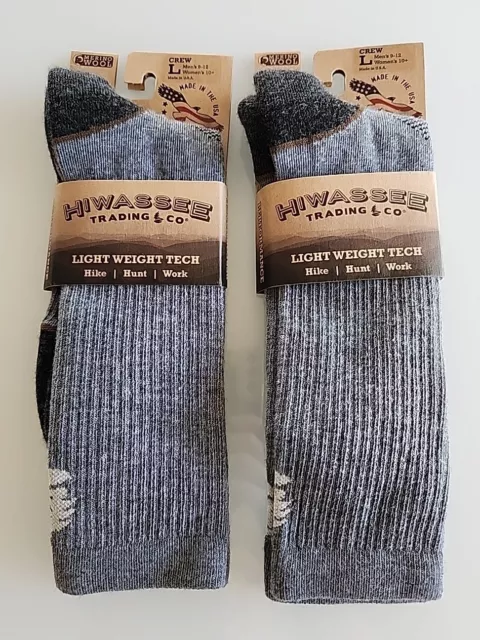 2 New Pair Hiwassee Trading Company L Light Tech Crew Sock Merino Wool