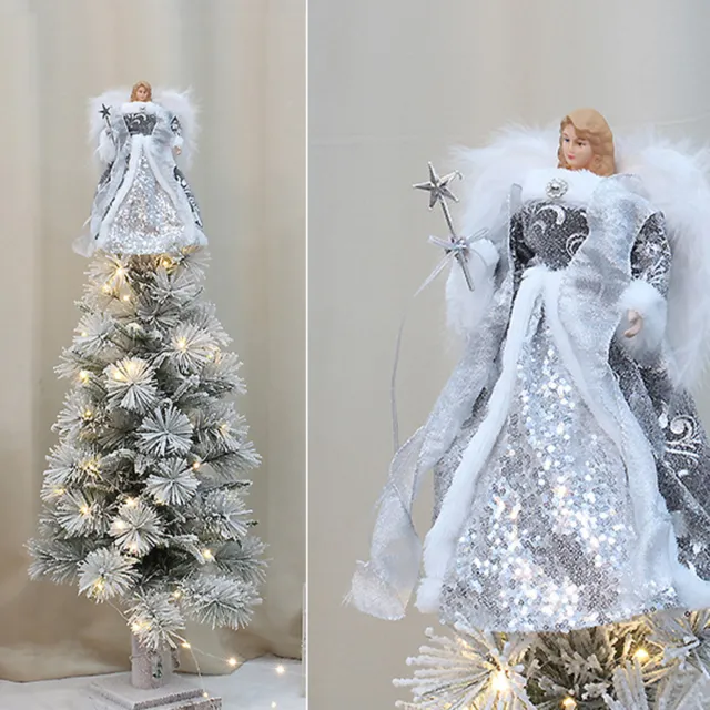 Christmas Angel Tree Topper with White Feather Wings,Christmas Tree Topper with