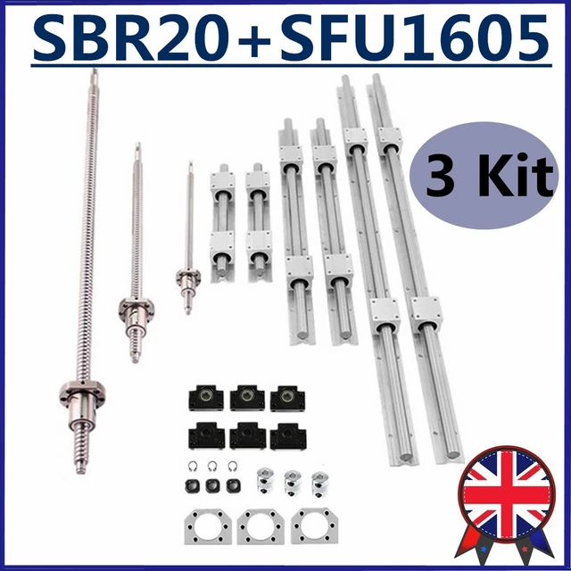 CNCCANEN Linear Guide Rail Kit - 2x HGR20 1500mm Rails, 1x 1605 Ballscrew 1500mm, BK/BF12 Blocks For CNC Router