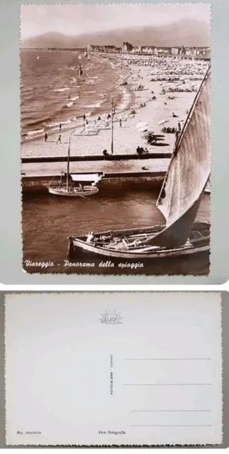 Cartolina Viareggio (Lucca) - Panorama della spiaggia  b/n nuova anni 50/60