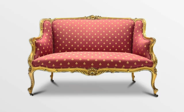 Antique Carved Giltwood Upholstered Settee / Sofa 19th Century