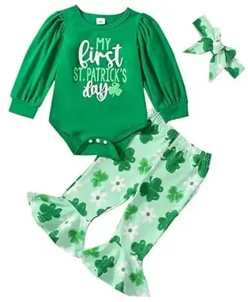 My First St. Patrick's Day Baby Girl Outfit Long Sleeve 6-12 Months Green