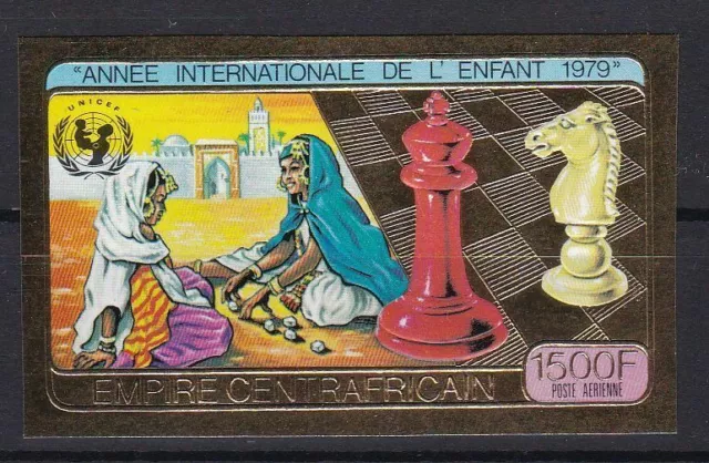 Zentralafrika 613 B postfr./mnh Kinder Schach chess ungez.IMPERF. GOLD -08587