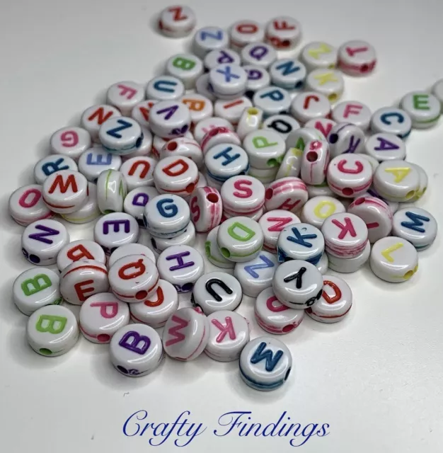 100 Alphabet Letter Mixed Color Beads Flat Round For Jewellery Making