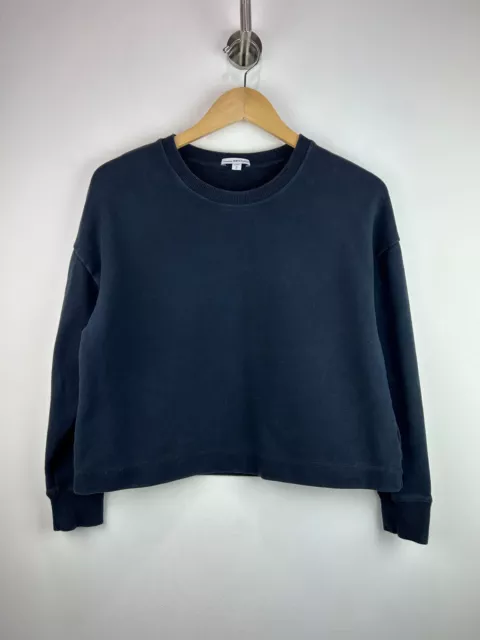 JAMES PERSE Boxy Cropped Sweatshirt Soft French Terry Fleece Navy Blue sz 2 / M