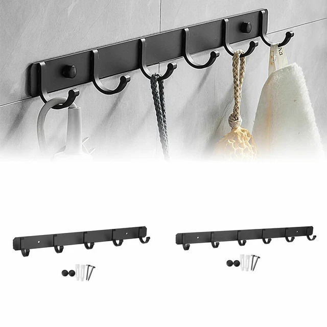 5/6 Hooks Wall Mounted Aluminum Hanger Key Coat Towel Hat Clothes Rack Bathroom