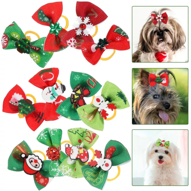 50 piezas Paño de flores de Navidad para mascotas Cachorro Arcos Perro Tamaño Pequeño Cabello