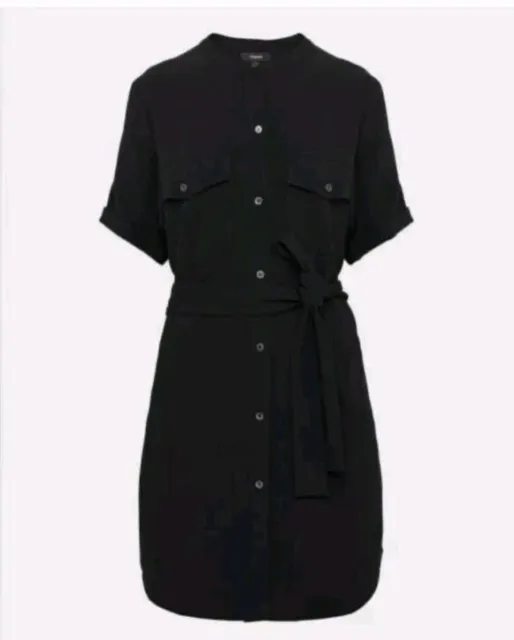 THEORY BELTED CARGO DRESS  black maxyne crepe in Size large shirt dress w/ belt