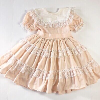 Vintage Kids Avenue Dress Size 6x Little Girls Party Lace Ruffle Tulle Peach 6