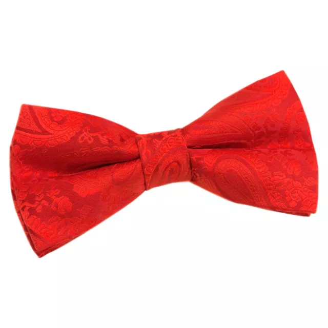 Red Mens Bow Tie Woven Floral Paisley Pre-Tied Wedding Bowtie by DQT