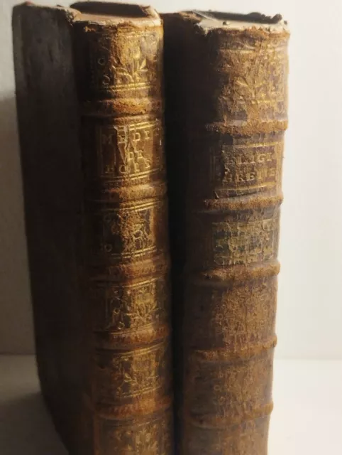 2 Livres Anciens Religieux Du XVIII Ème Siècle Reliure Cuir D'époque