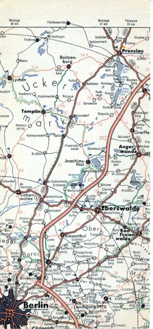 Berlin Eberswalde Prenzlau 1938 kl. orig Teil-Autokarte BV-Aral *Reichsautobahn