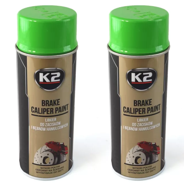 2x ORIGINAL K2 Bremssattellack Spray Brake Caliper Paint Grün 400ml