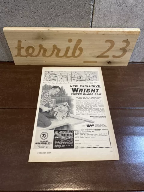 1959 Wright Power Blade Saw Print Ad #AD3-5