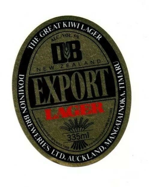 New Zealand Beer Label - Dominion Breweries Ltd, Auckland - DB Export Lager