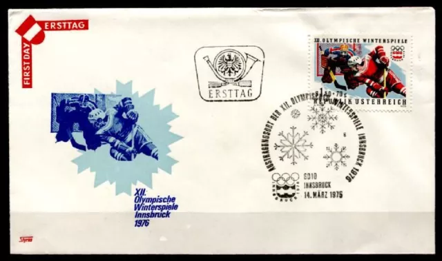 Eishockey. Olympische Winterspiele 1976, Innsbruck. FDC. Österreich 1975