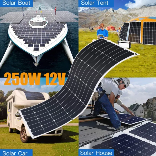 250W 12V Solar Panel Flexible solar panel kit Battery RV/Boat/Car/Home