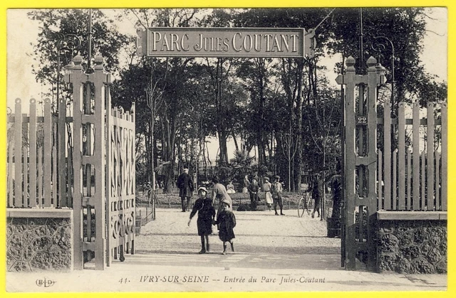 cpa 94 - IVRY sur SEINE (Val de Marne) Entrée du PARC JULES COUTANT Animée