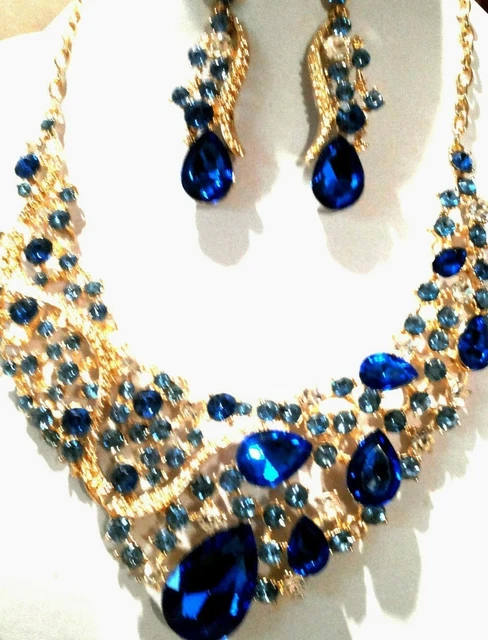 Parure 3 Pièces Strass Bleu Et Blanc - Métal Doré Sans Nickel - Neuf Avec étiquettes