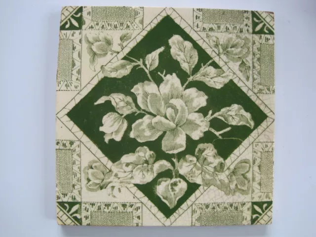 Antique Victorian 6" Green Aesthetic Floral Tile - Sherwin & Cotton C1877-1900