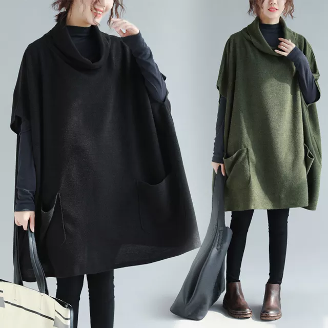 Womens Korean Fashion Loose Oversize Batwing Sleeves Turtleneck Knitted Shirt