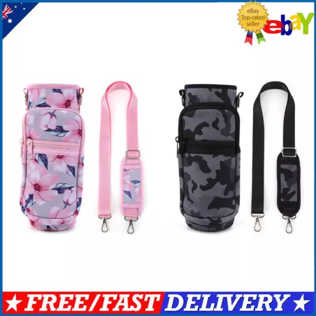 1000ML Water Bottle Sleeve Neoprene Pouch Holder with Strap (Pink Flower)