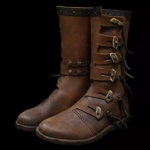 Medieval Leather Boots Renaissance Footwear Viking Shoe Brown SCA Long Boots