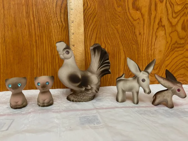 Lot of 5 VINTAGE ROSELANE SPARKLER figures donkey dove rooster bird cat